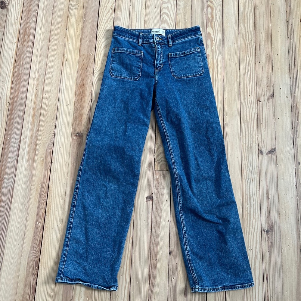 Abercrombie Kids High Rise Wide Leg Jeans Blue Medium Wash Front Pocket‎ 15/16